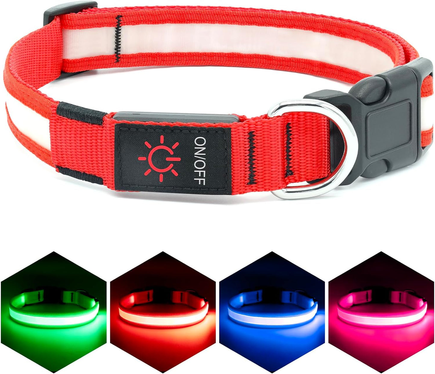 LED Dog Collar, Light up Dog Collar Adjustable USB Rechargeable Super Bright Safety Light Glowing Collars for Dogs(Small,Red)