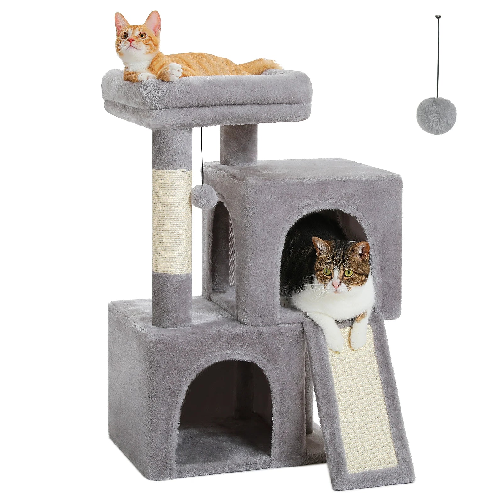 Cat Tree Luxury Cat Towers with Double Condos Spacious Perch Cat Hammock Fully Wrapped Scratching Sisal Post and Dangling Balls